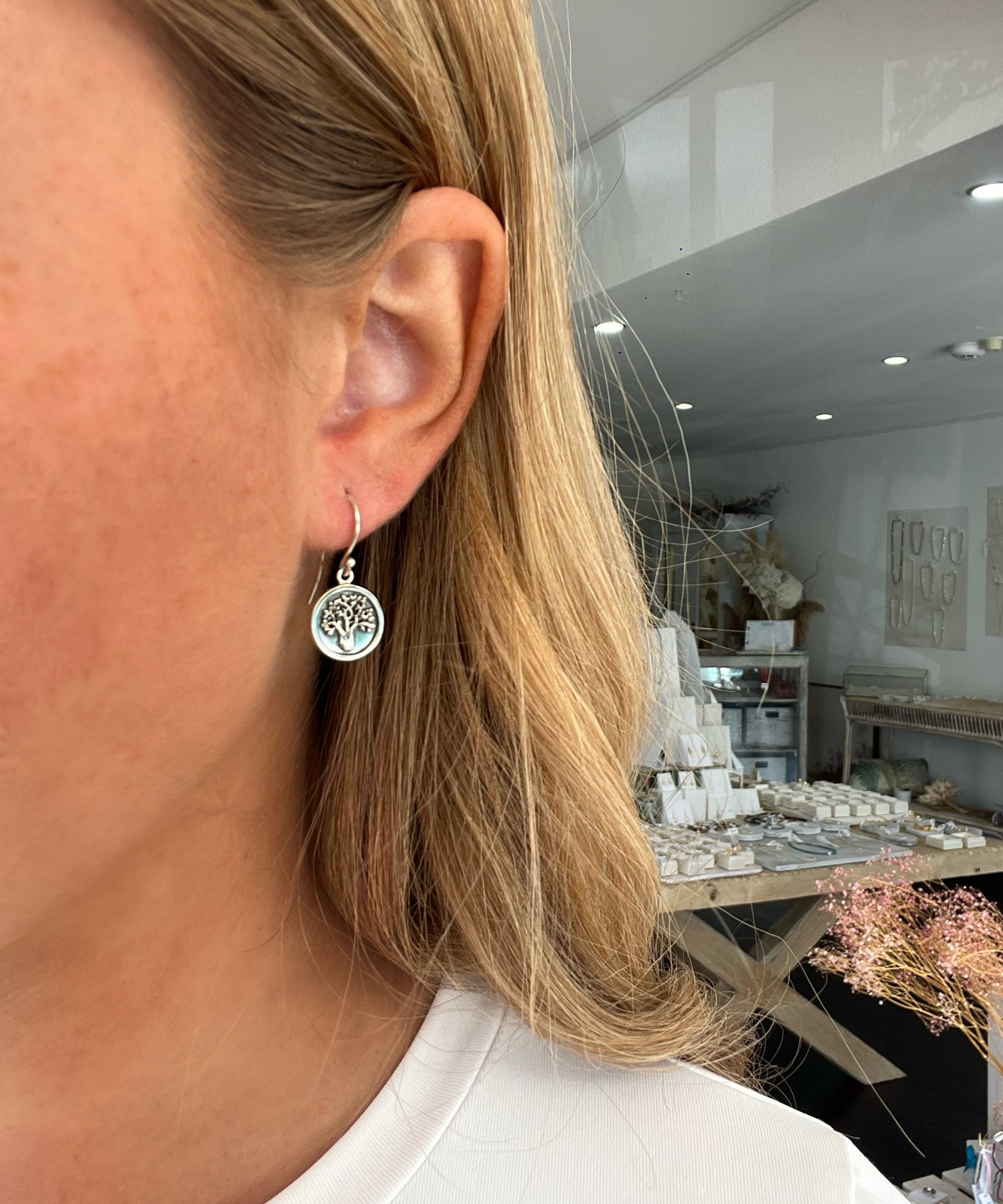 Boab Tree oxide hook earrings in 925 sterling silver with raised tree detail designed in Broome Western Australia