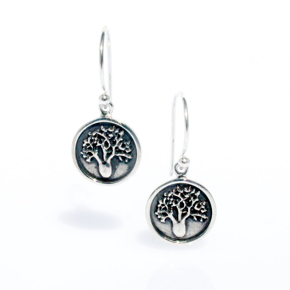 Boab Tree oxide hook earrings in 925 sterling silver with raised tree detail designed in Broome Western Australia