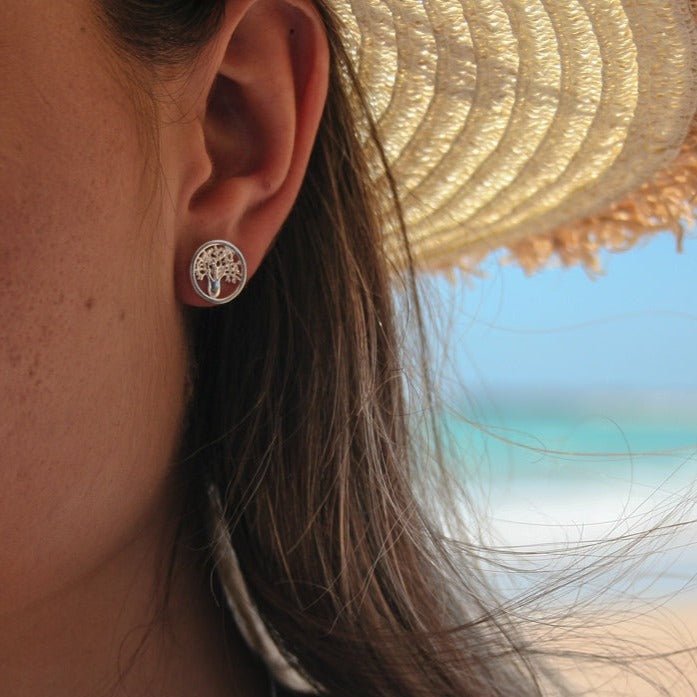 Boab Tree stud earrings in 925 sterling silver designed in Broome Western Australia
