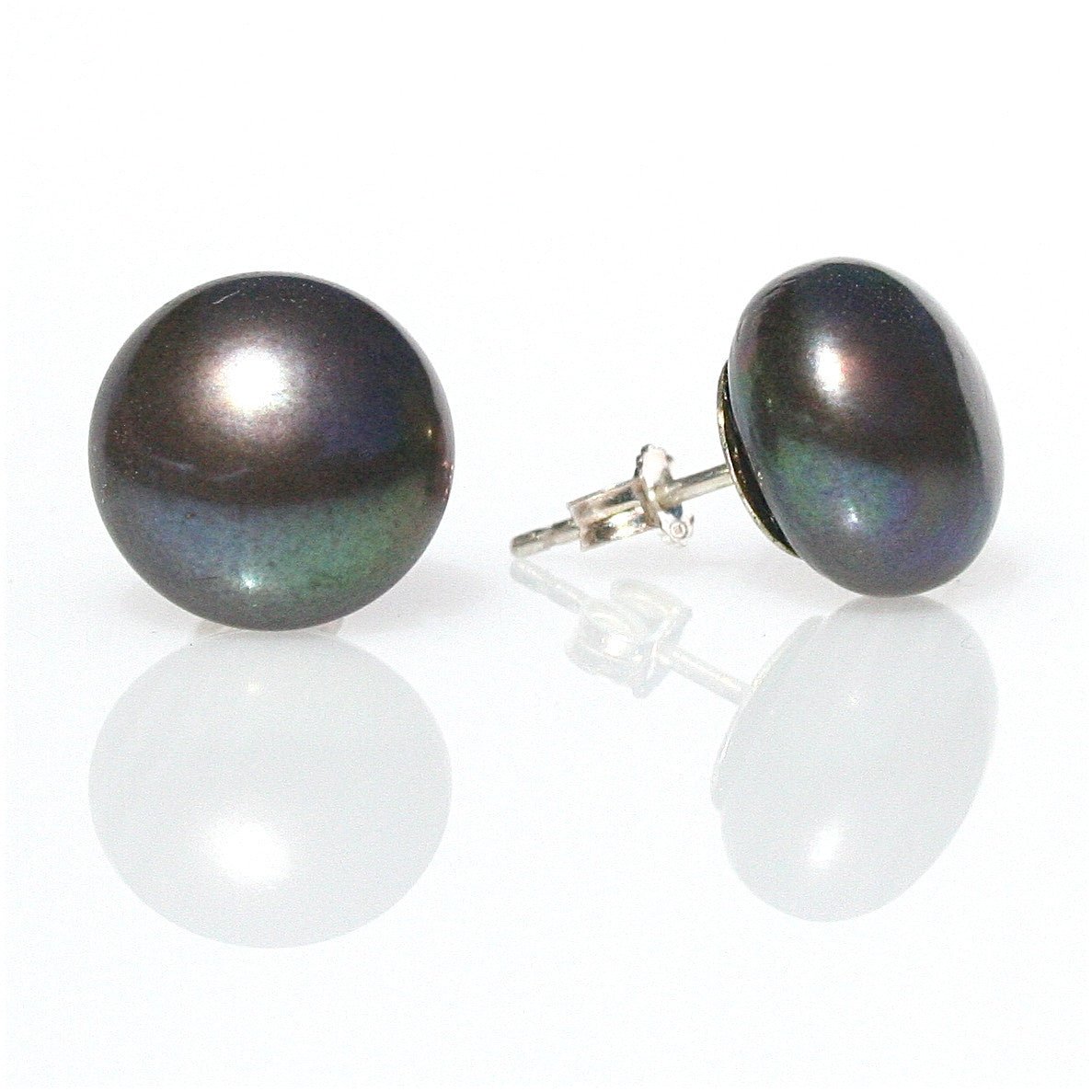 black pearl studs sterling silver 