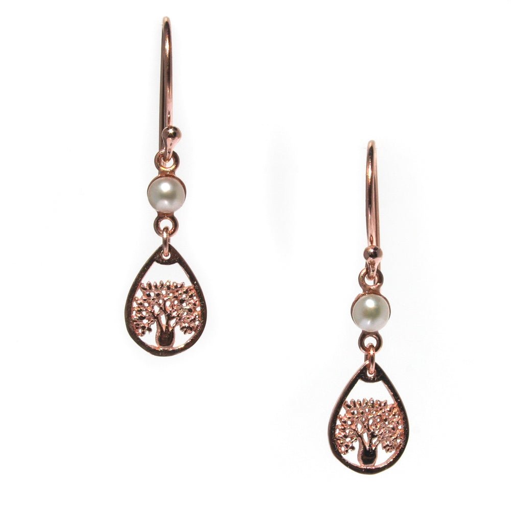 “Rose gold vermeil boab pearl dew drop earrings with freshwater pearls designed in Broome Western Australia”
