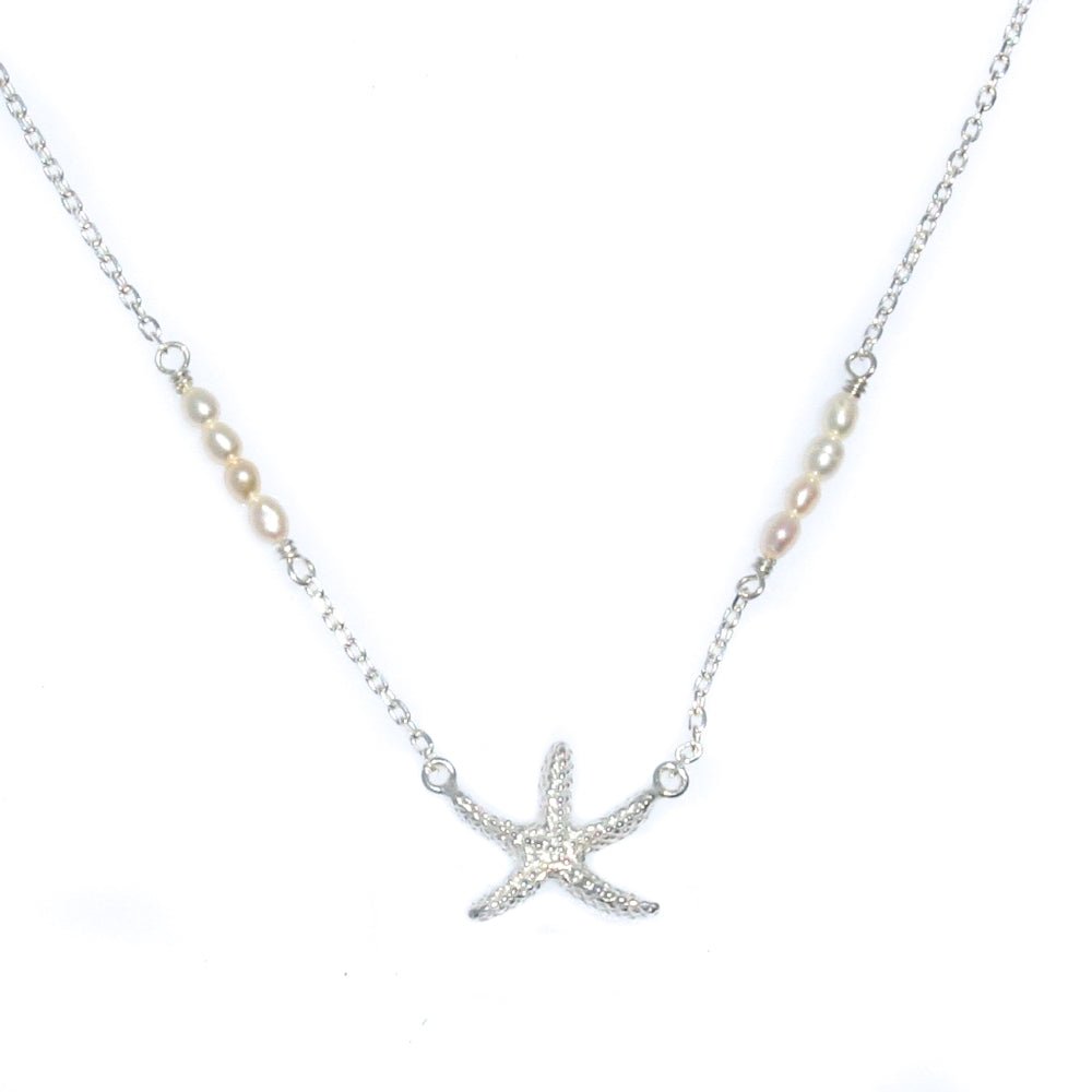 silver starfish necklace with pearls