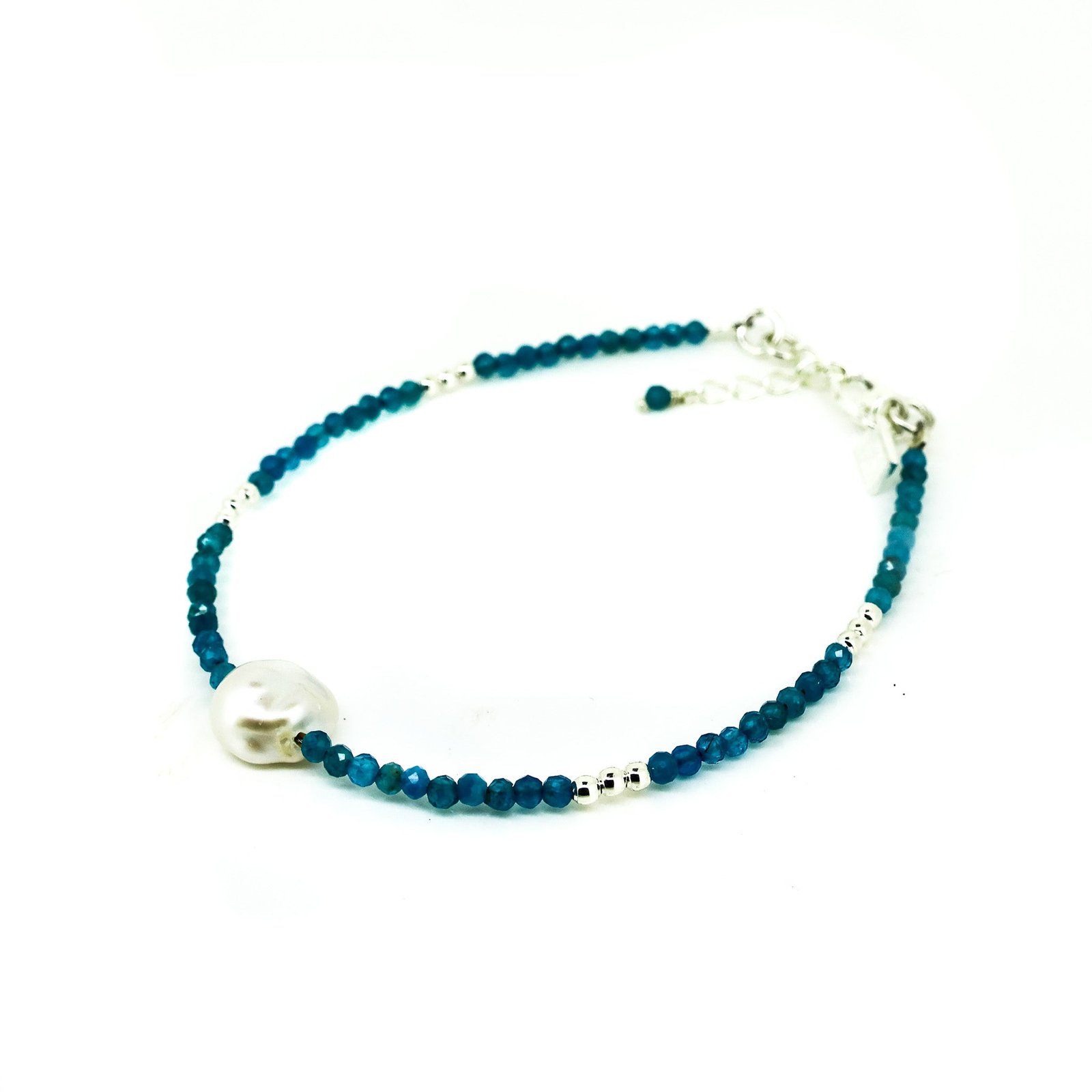 Azure Breeze Apatite Pearl Bracelet in 925 sterling silver featuring genuine apatite gemstones and freshwater pearls