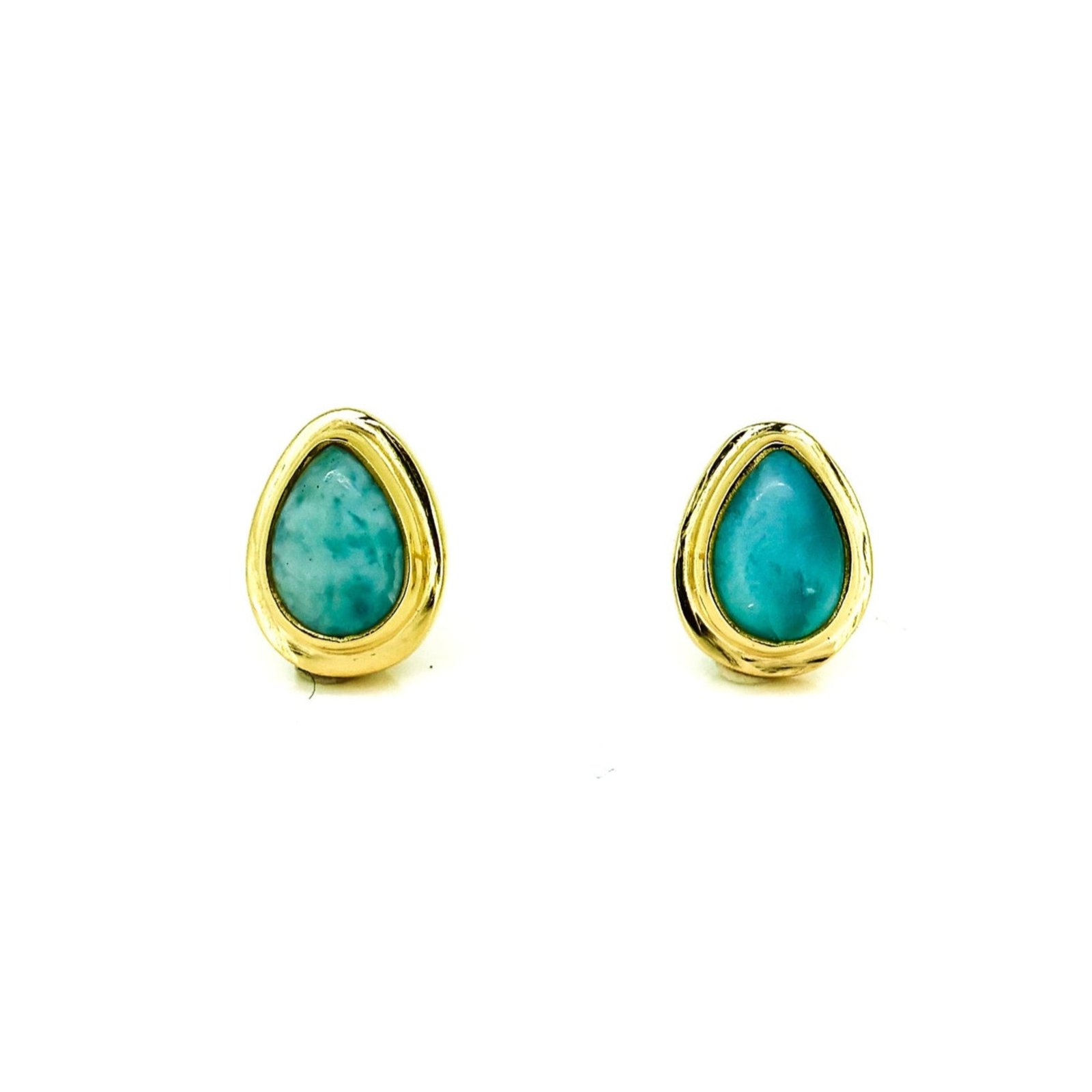 azure whisper larimar stud earrings gold vermeil dew drop blue gemstone coastal jewellery australia
