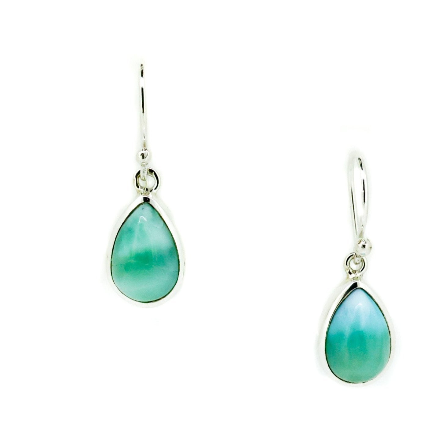 Island Hues Larimar Dew Drop Hook Earrings Silver Medium featuring genuine Larimar gemstones on sterling silver hooks.