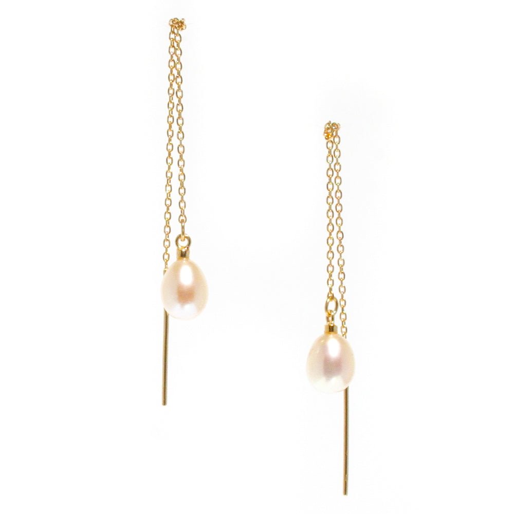 Tiffany Pearl Threads Gold earrings crafted in premium gold vermeil over sterling silver featuring delicate thread chains with genuine freshwater pearls.