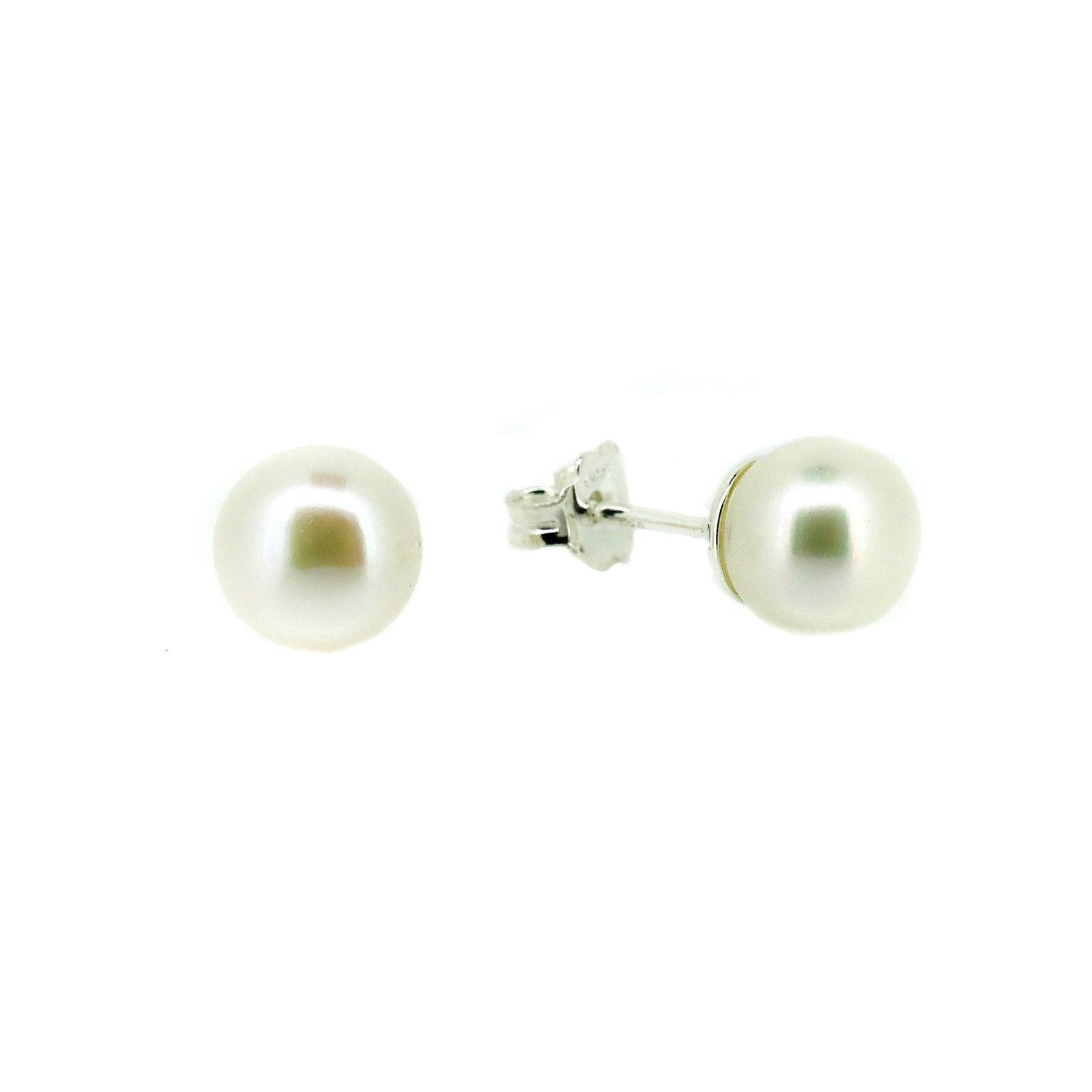 White pearl 8mm studs in sterling silver 